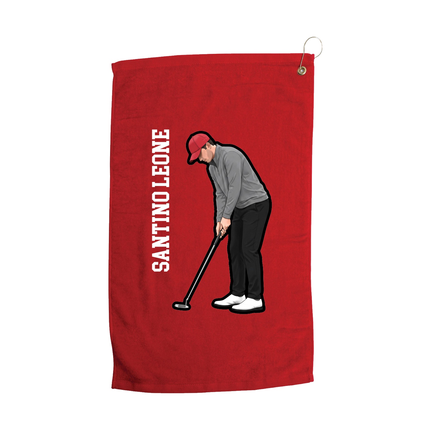Golf Towel — Name Vertical in Red