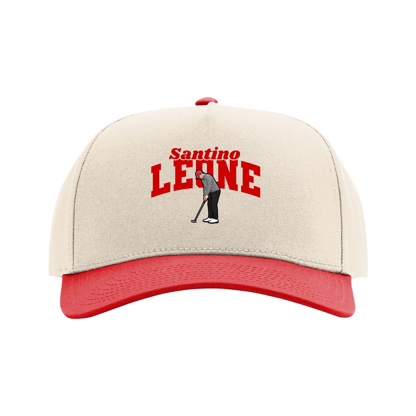 Full Fabric Five-Panel Champ Cap — Signature Arch in Cream/Red