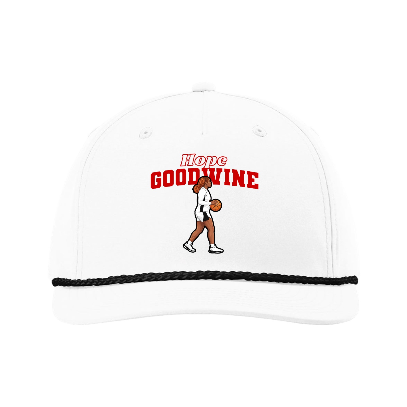 Five-Panel Classic Rope Cap — Name Arch in White