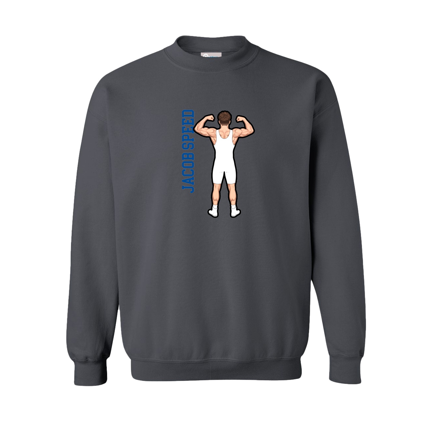 Fleece Crew — Name Vertical in Grey