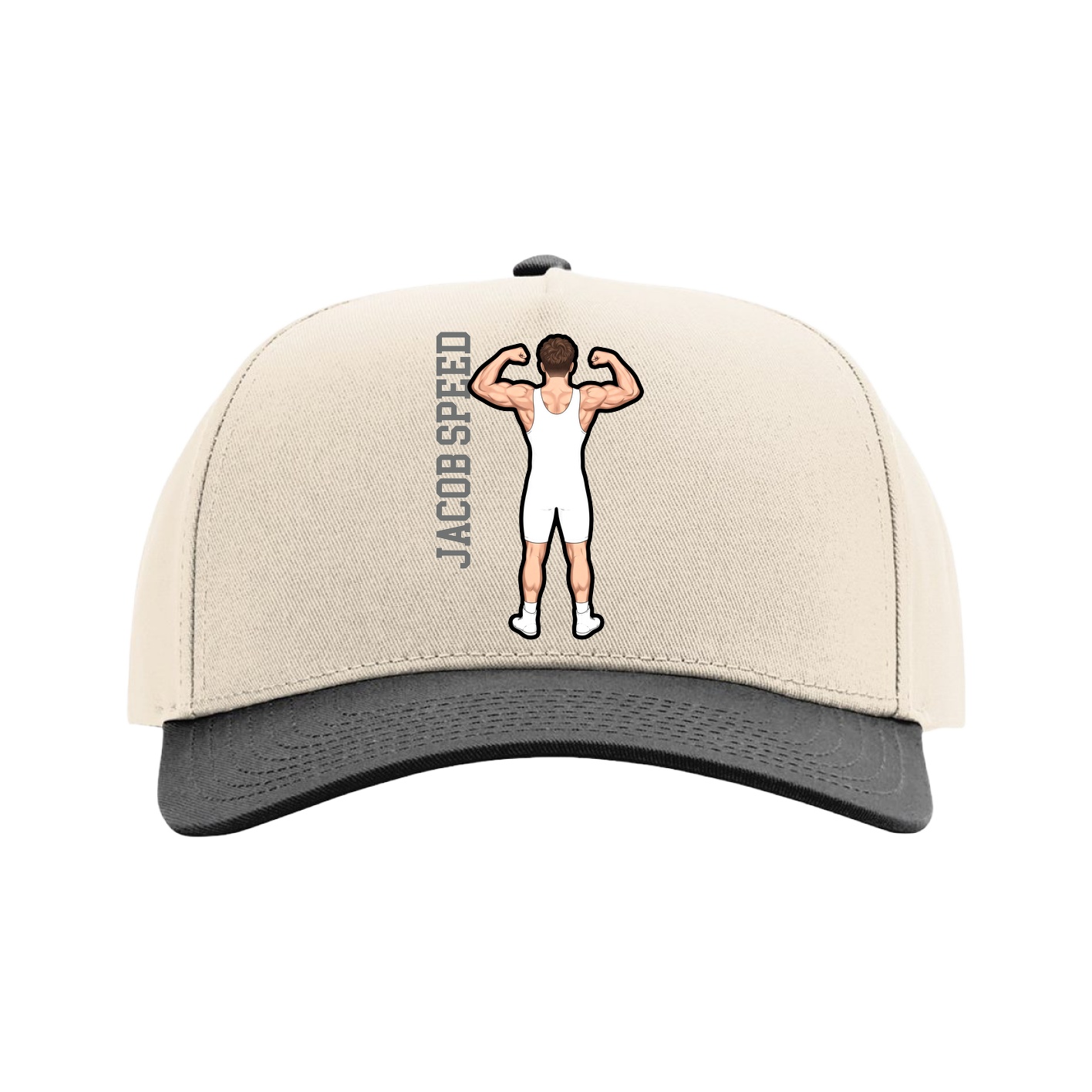 Full Fabric Five-Panel Champ Cap — Name Vertical in Cream/Black