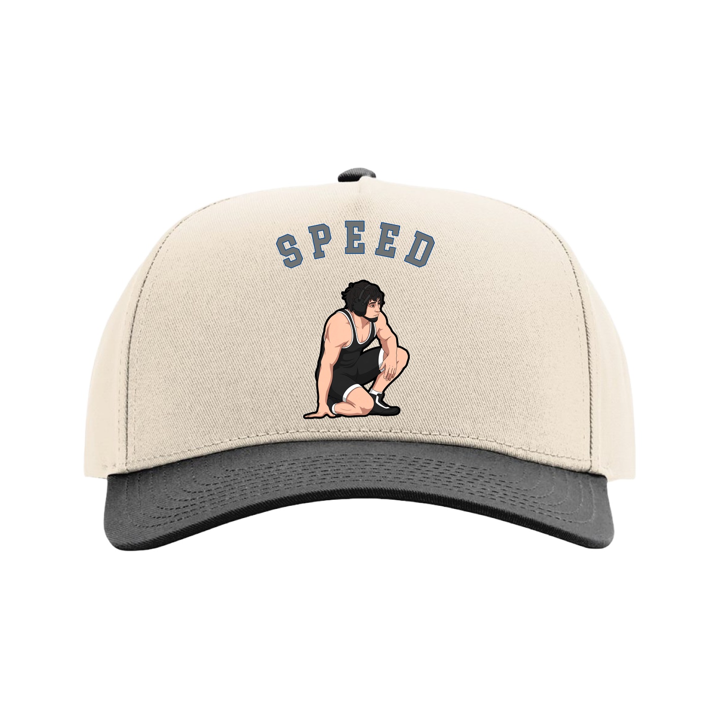 Full Fabric Five-Panel Champ Cap — Shirsey Arch in Cream/Black