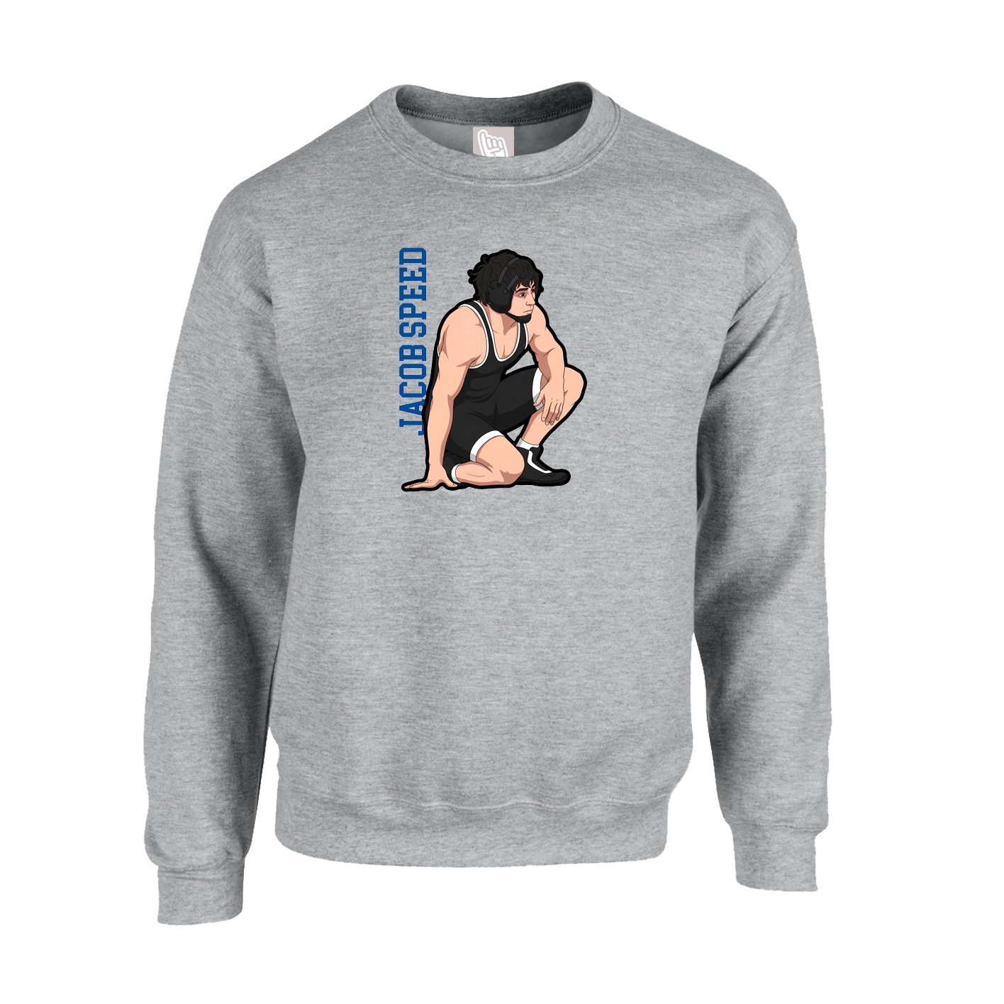 Fleece Crew — Name Vertical in Grey