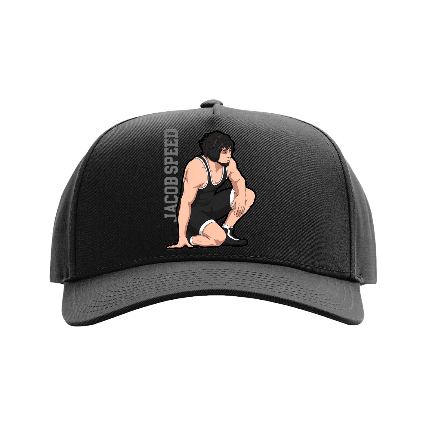 Full Fabric Five-Panel Champ Cap — Name Vertical in Black