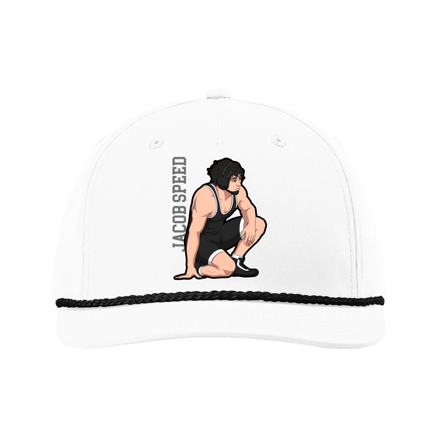 Five-Panel Classic Rope Cap — Name Vertical in White