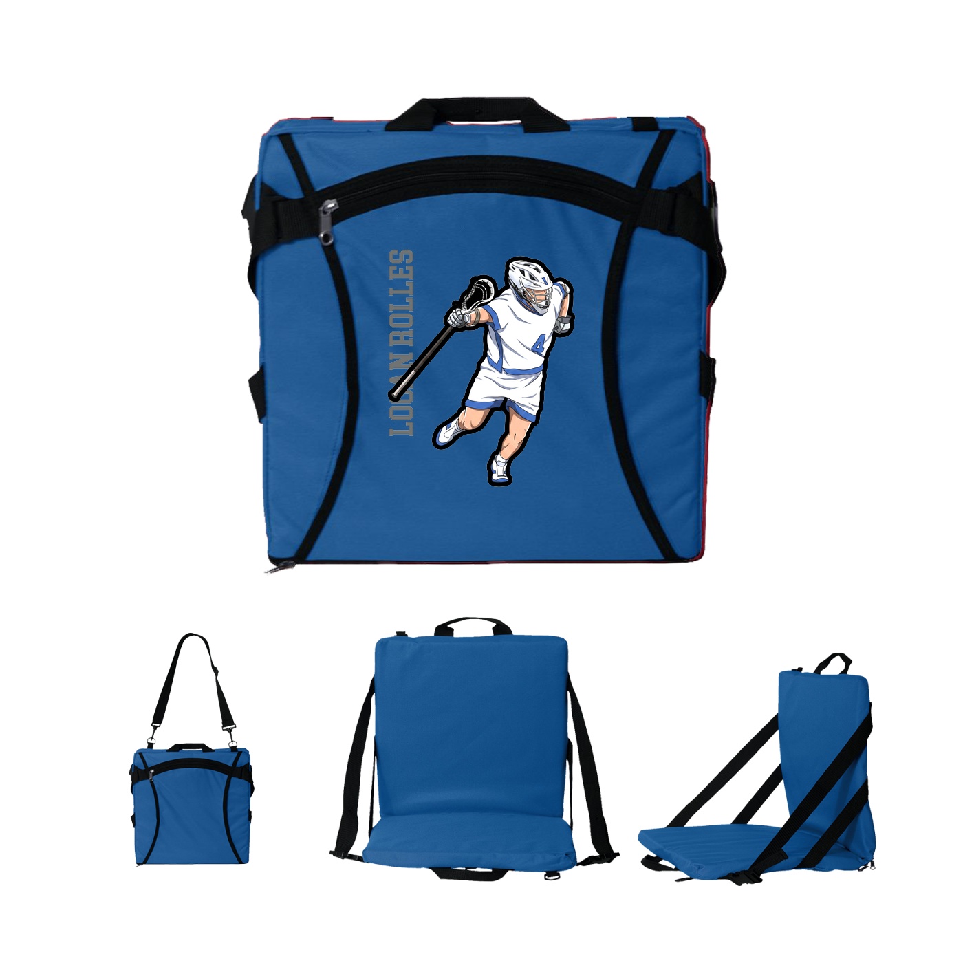 Folding Stadium Seat — Name Vertical in Royal