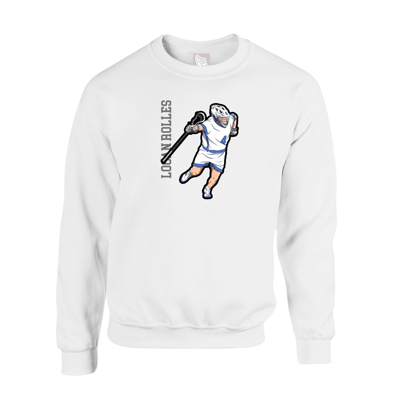 Fleece Crew — Name Vertical in White