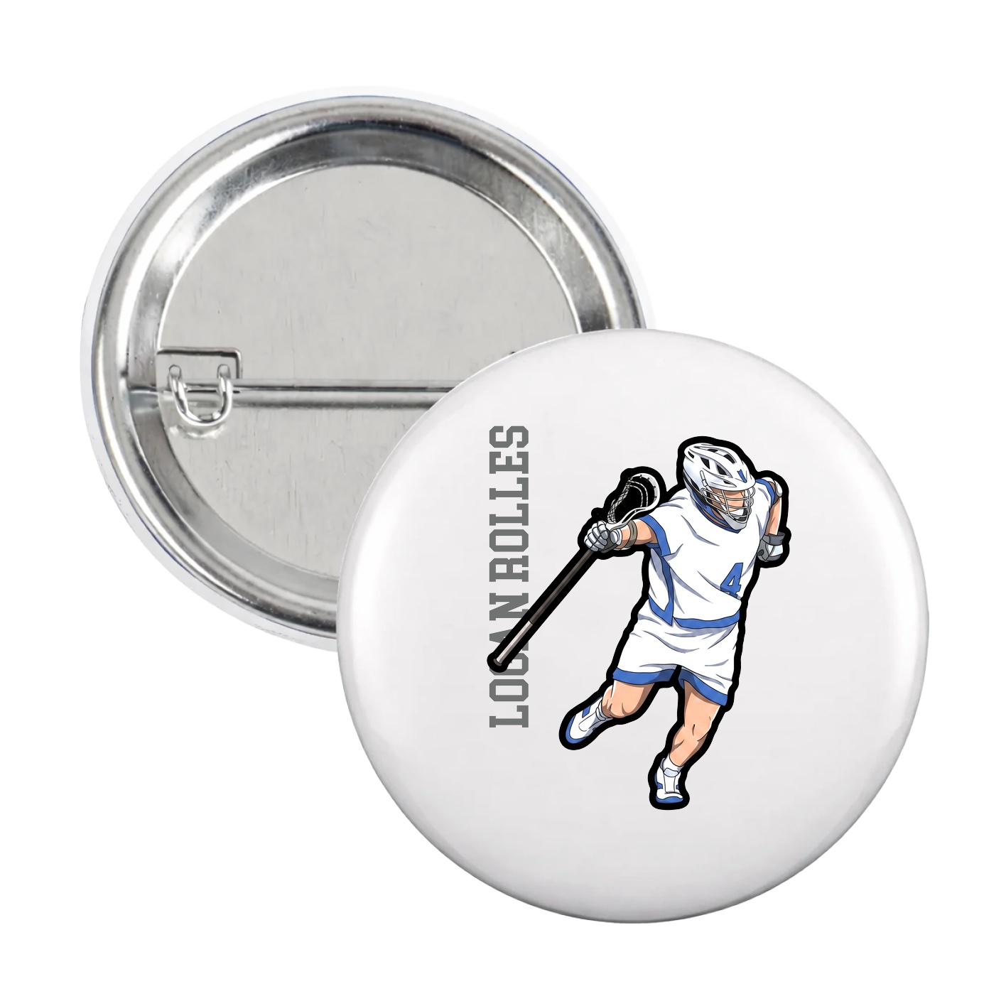 Game Day Button — Name Vertical in White