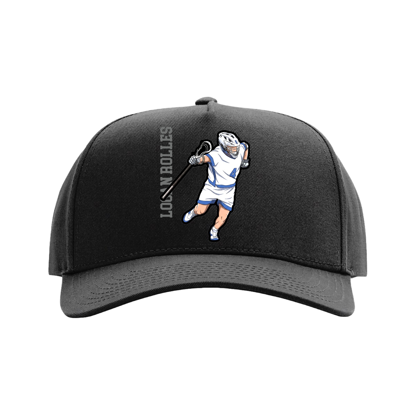 Full Fabric Five-Panel Champ Cap — Name Vertical in Black