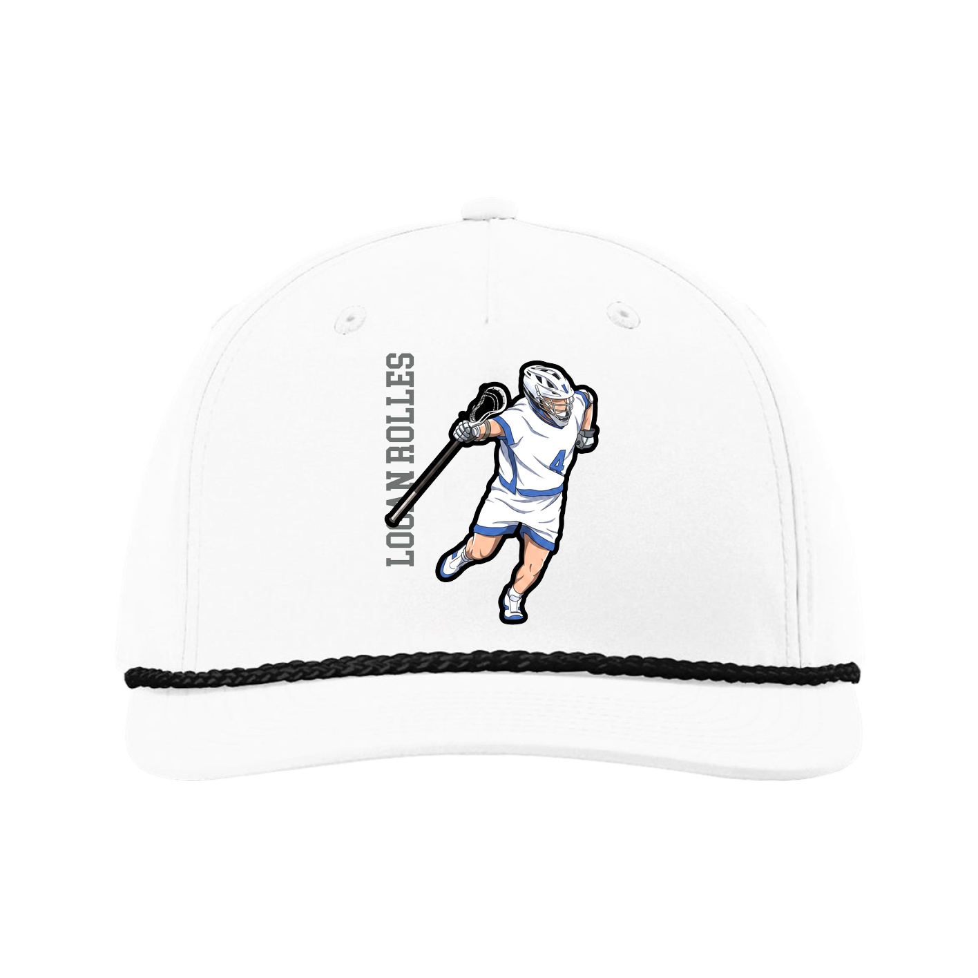 Five-Panel Classic Rope Cap — Name Vertical in White
