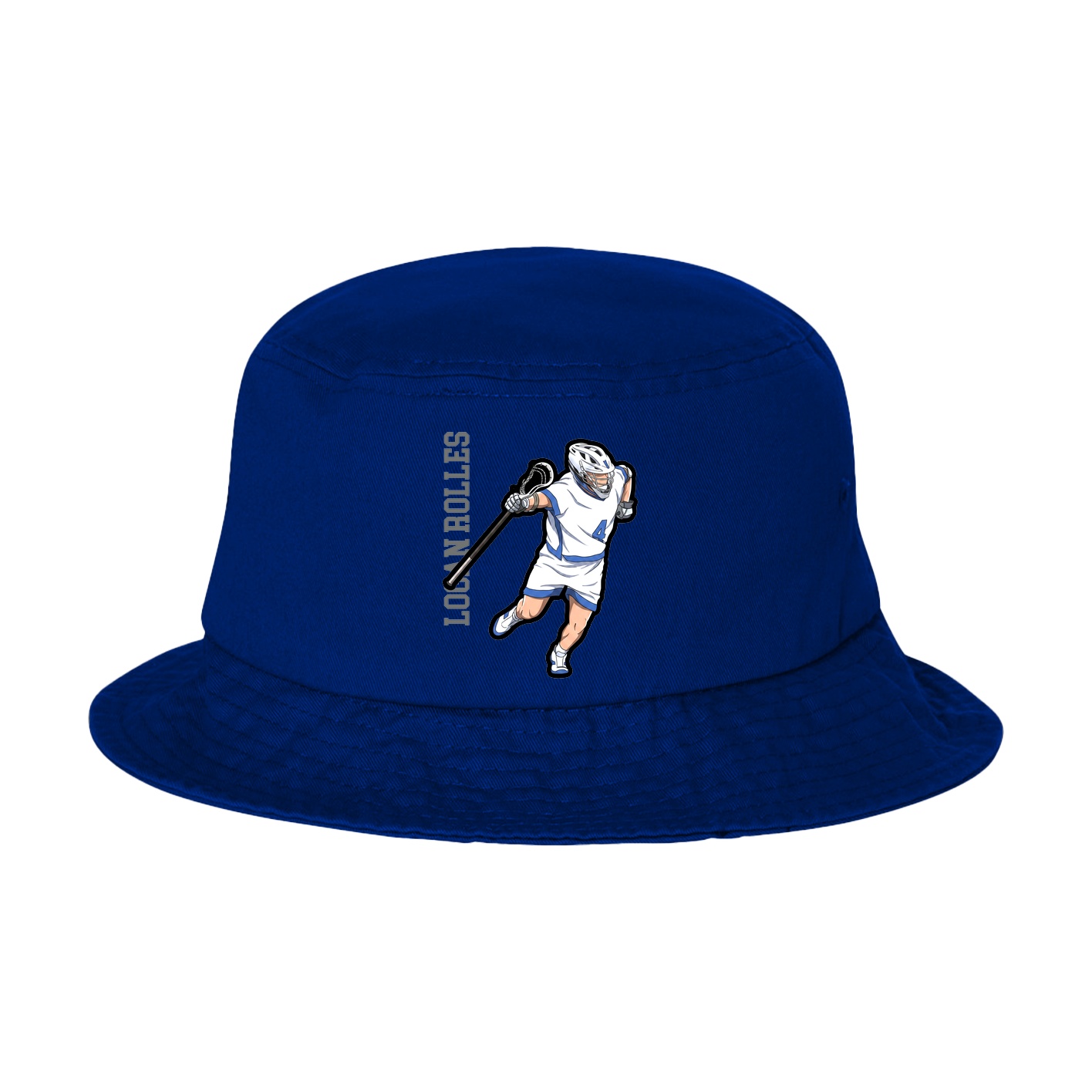 Bucket Cap — Name Vertical in Royal Blue