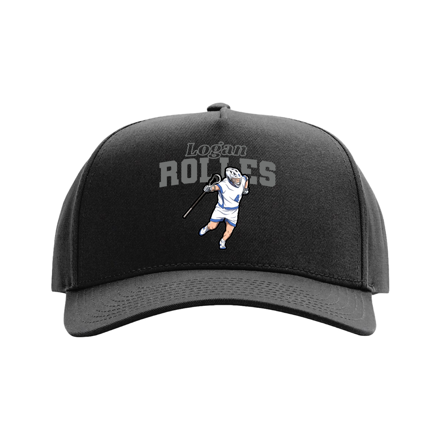 Full Fabric Five-Panel Champ Cap — Name Arch in Black
