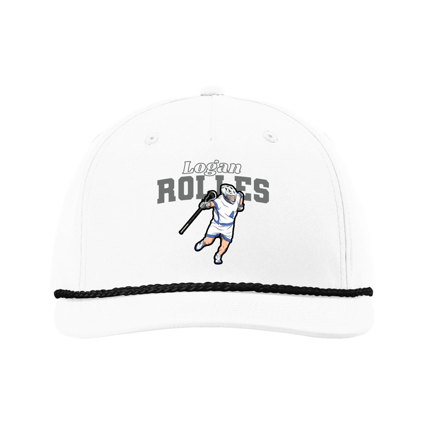 Five-Panel Classic Rope Cap — Name Arch in White
