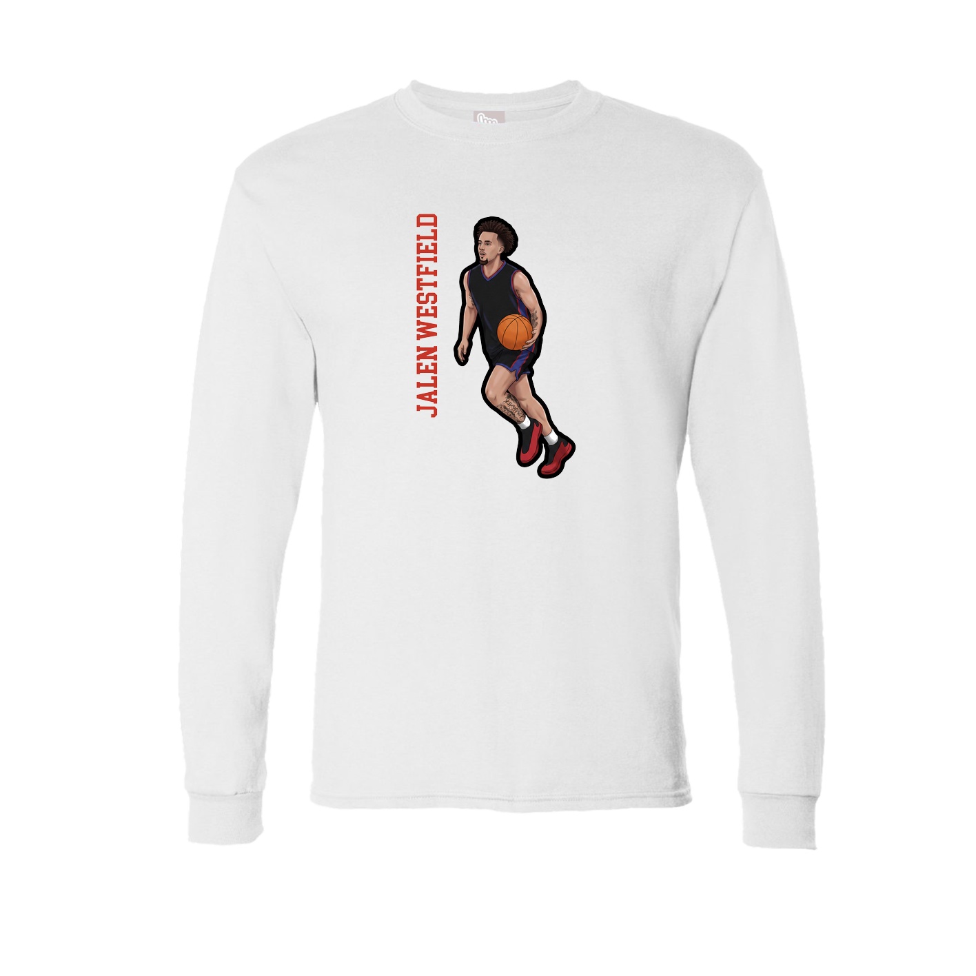 Long Sleeve Tee — Name Vertical in White