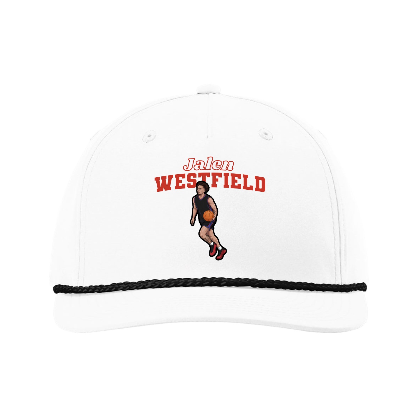 Five-Panel Classic Rope Cap — Name Arch in White