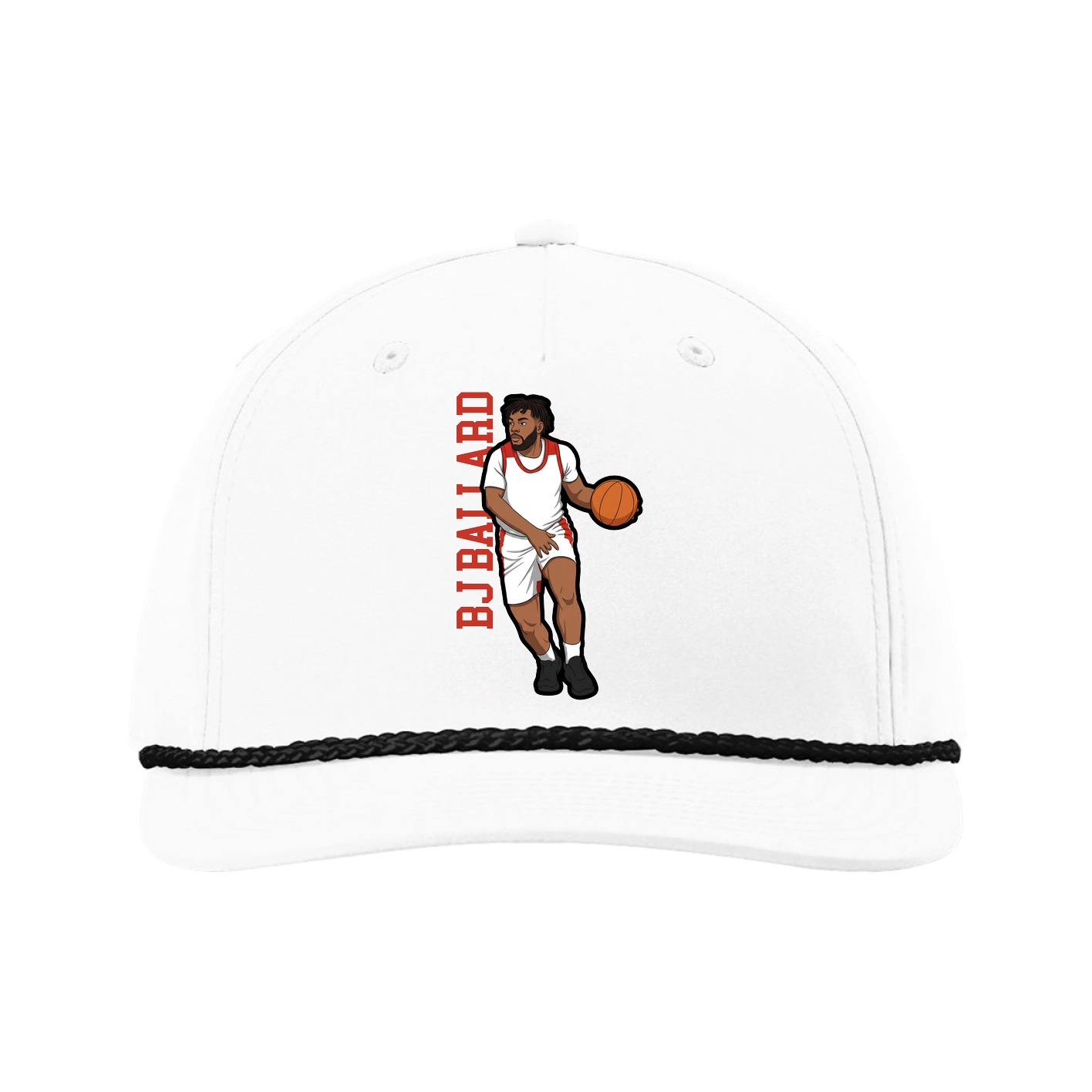 Five-Panel Classic Rope Cap — Name Vertical in White