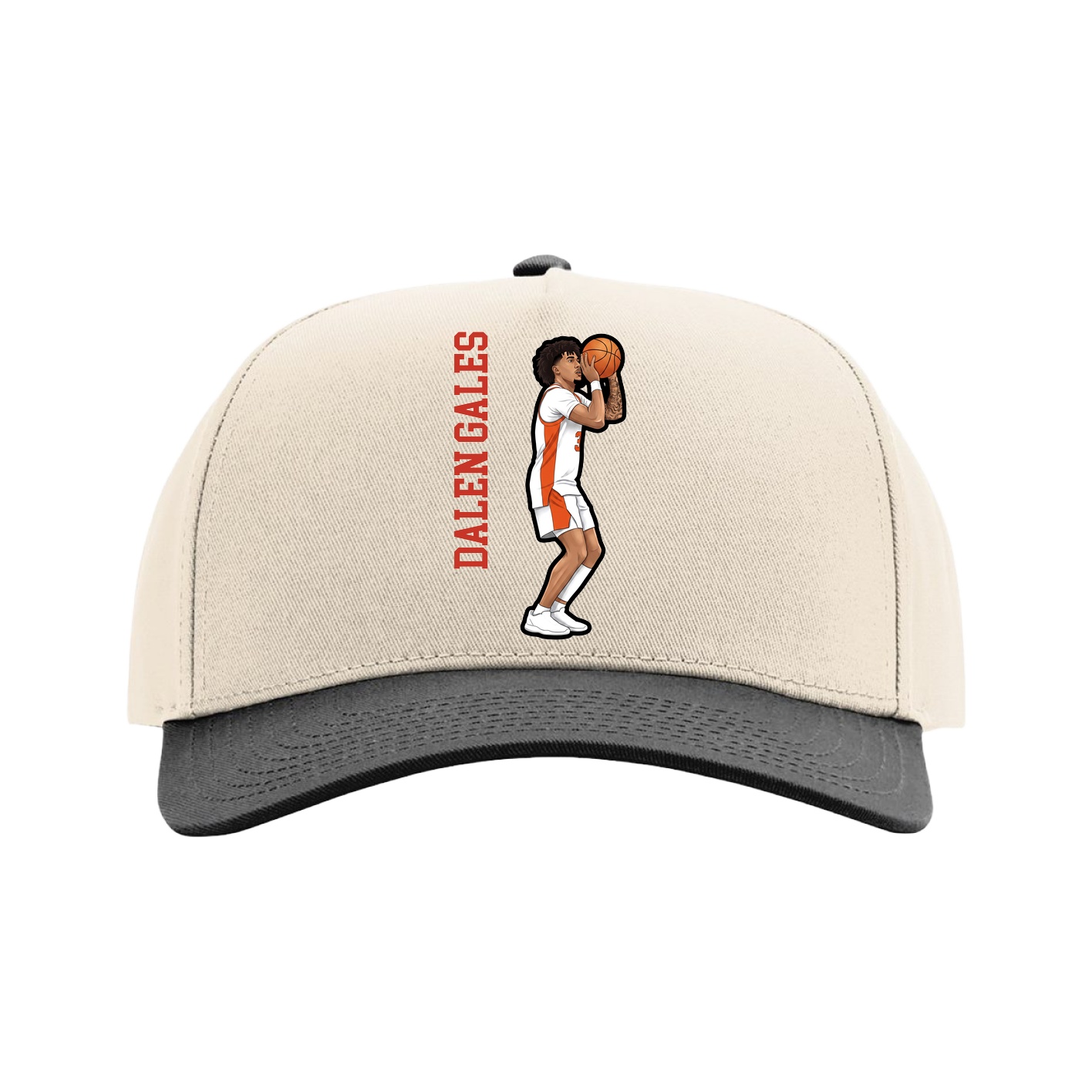 Full Fabric Five-Panel Champ Cap — Name Vertical in Cream/Black