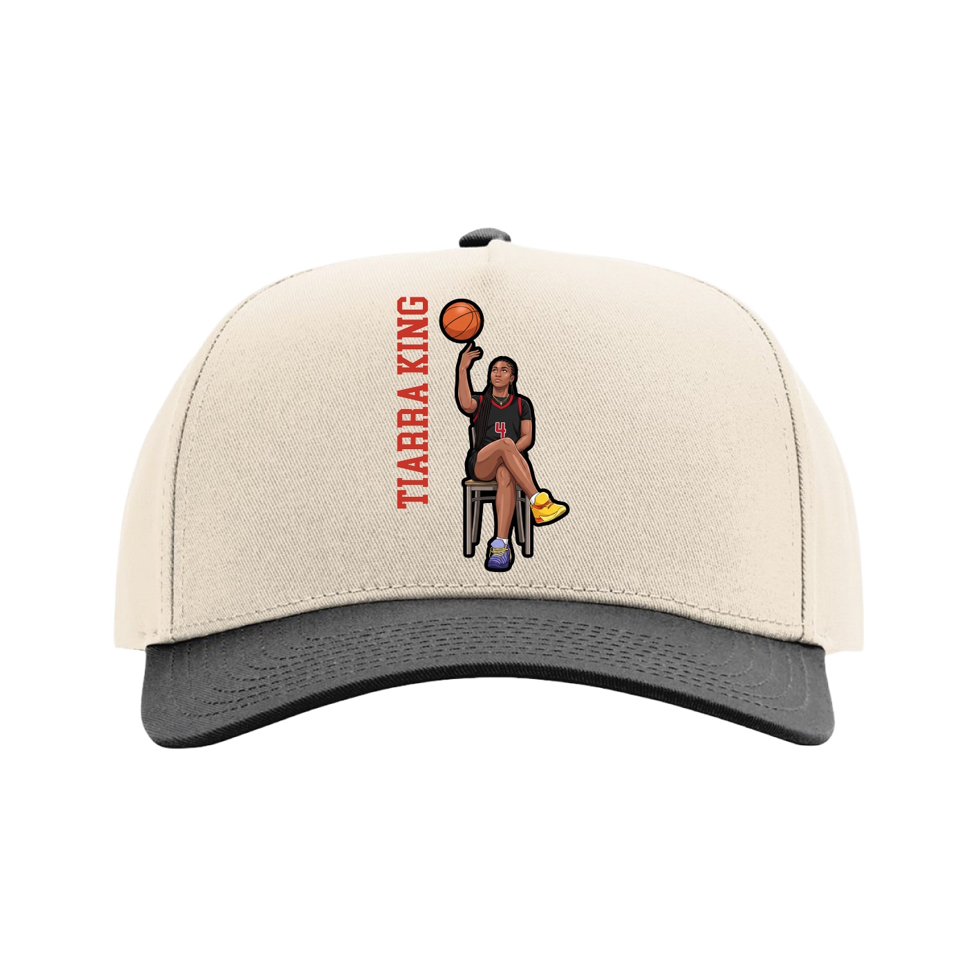 Full Fabric Five-Panel Champ Cap — Name Vertical in Cream/Black
