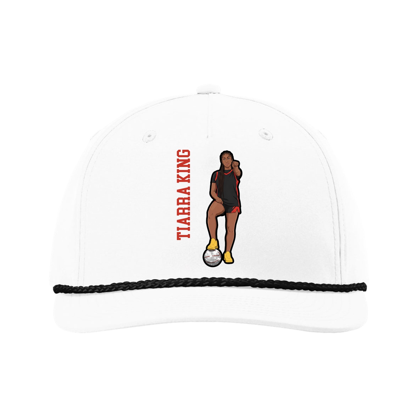 Five-Panel Classic Rope Cap — Name Vertical in White