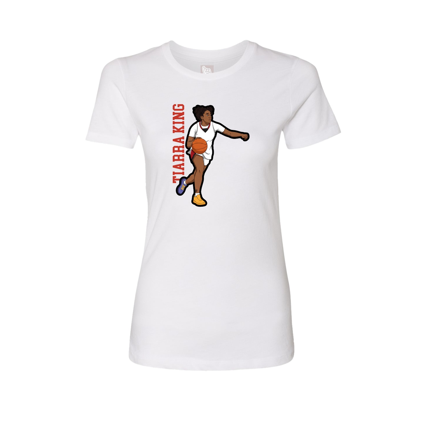 Womens Tee — Name Vertical in White