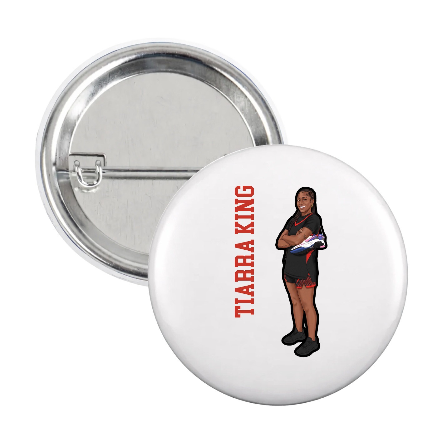Game Day Button — Name Vertical in White