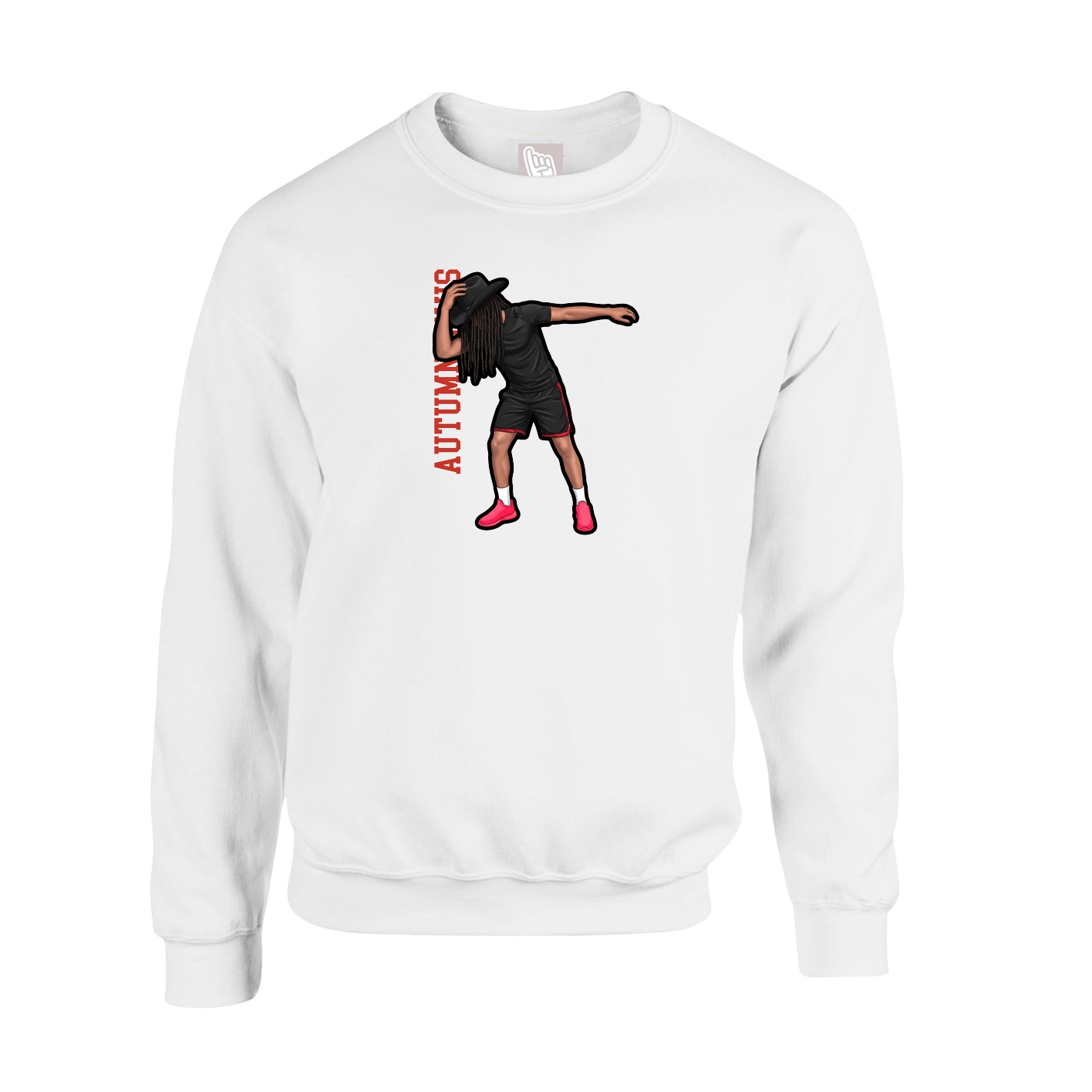 Fleece Crew — Name Vertical in White