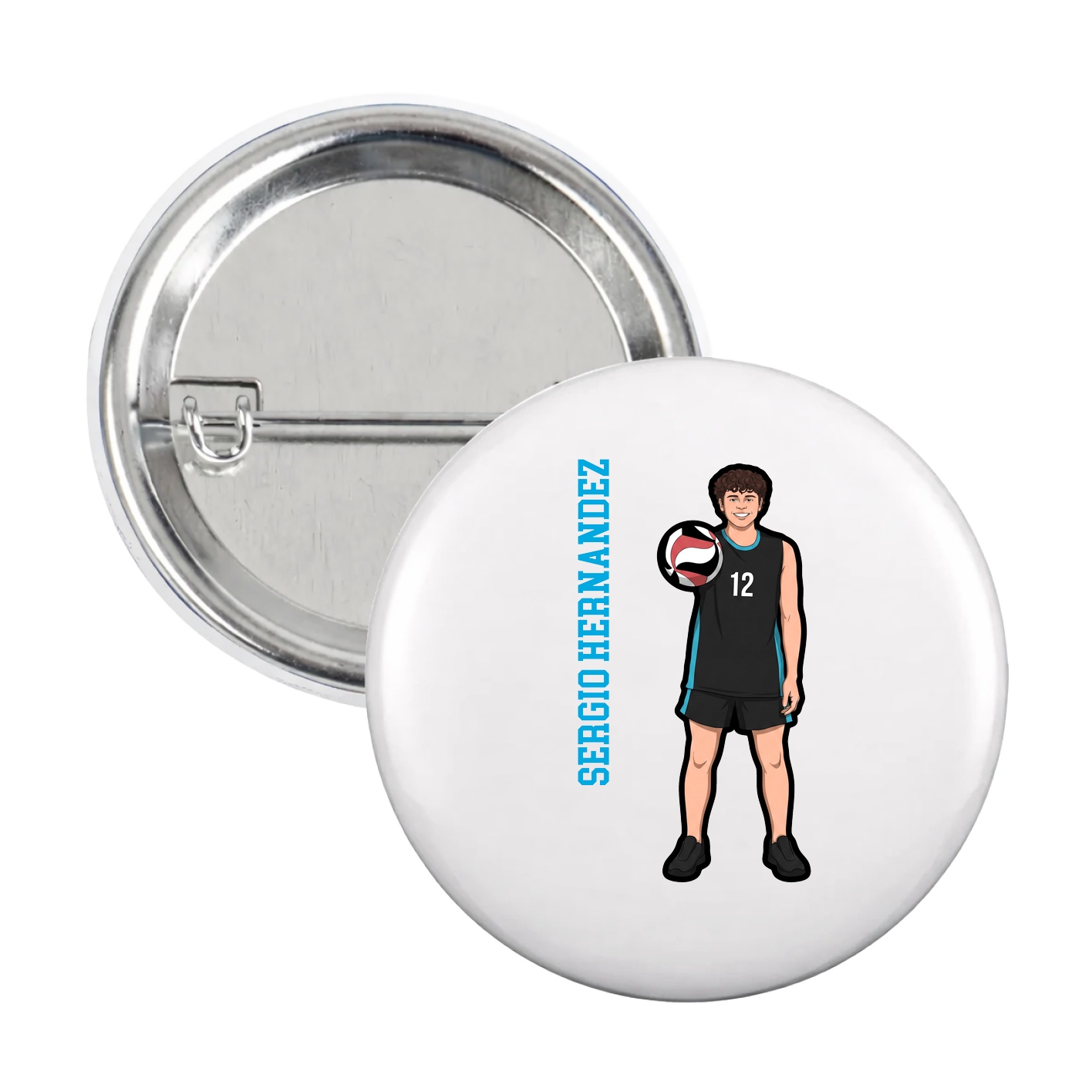 Game Day Button — Name Vertical in White