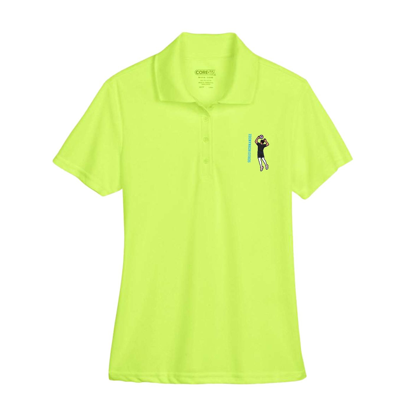 Womens Performance Polo — Name Vertical in Yellow