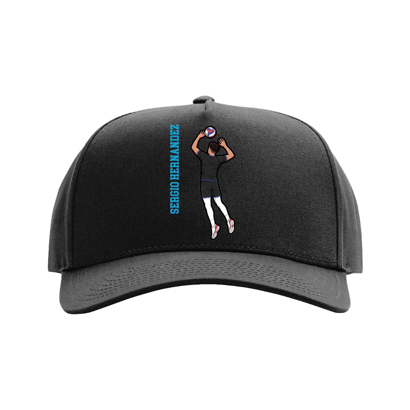 Full Fabric Five-Panel Champ Cap — Name Vertical in Black