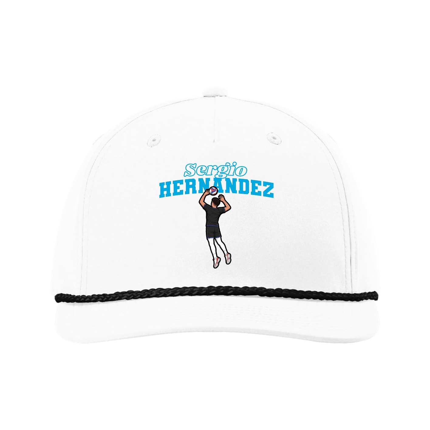 Five-Panel Classic Rope Cap — Name Arch in White