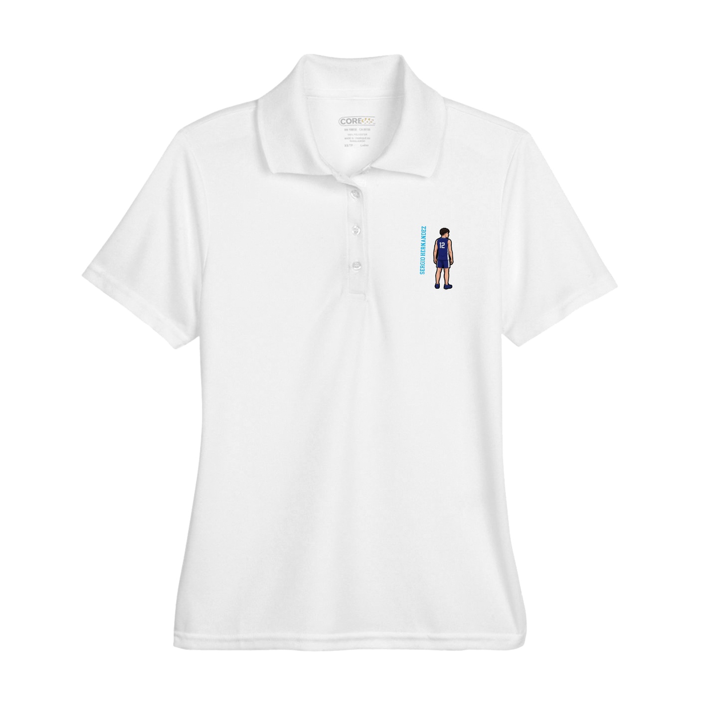 Womens Performance Polo — Name Vertical in White
