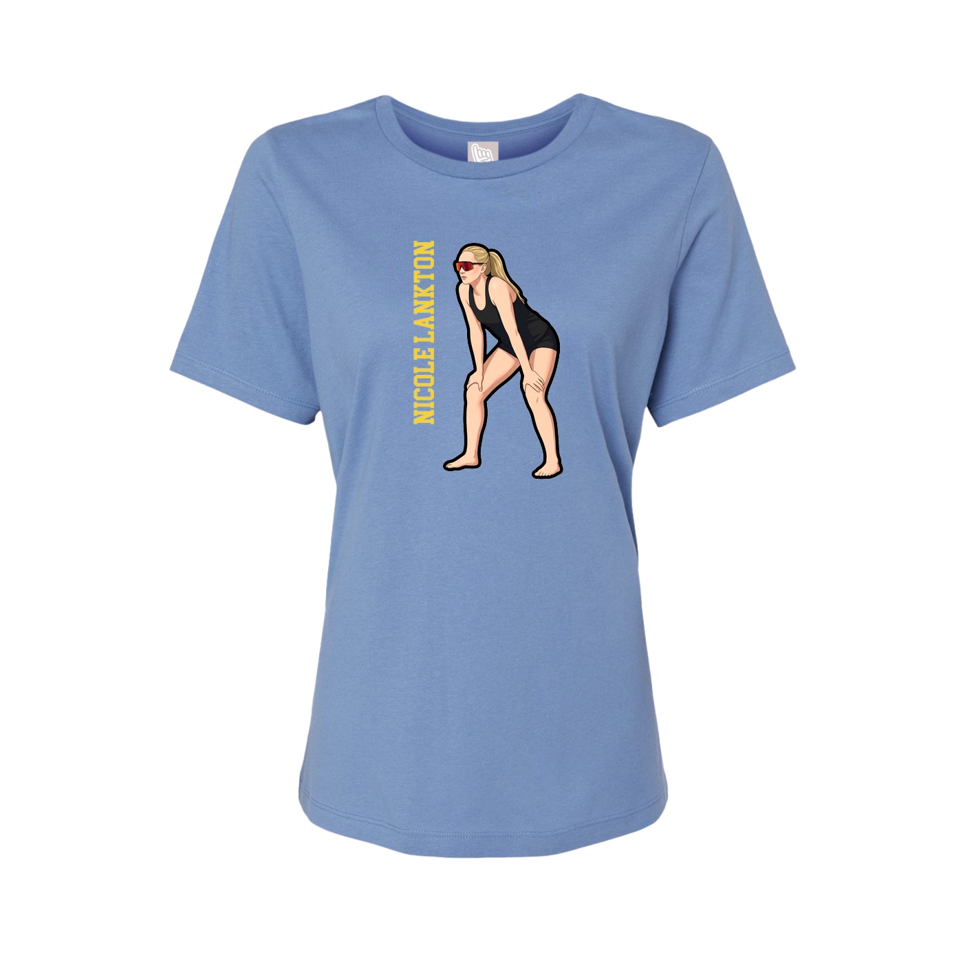 Fitted Women's Tee — Name Vertical in Powder Blue