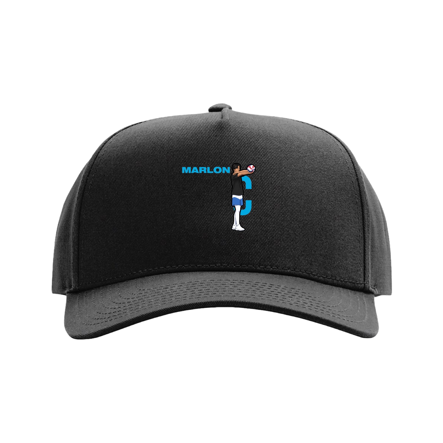 Full Fabric Five-Panel Champ Cap — Player Name in Black