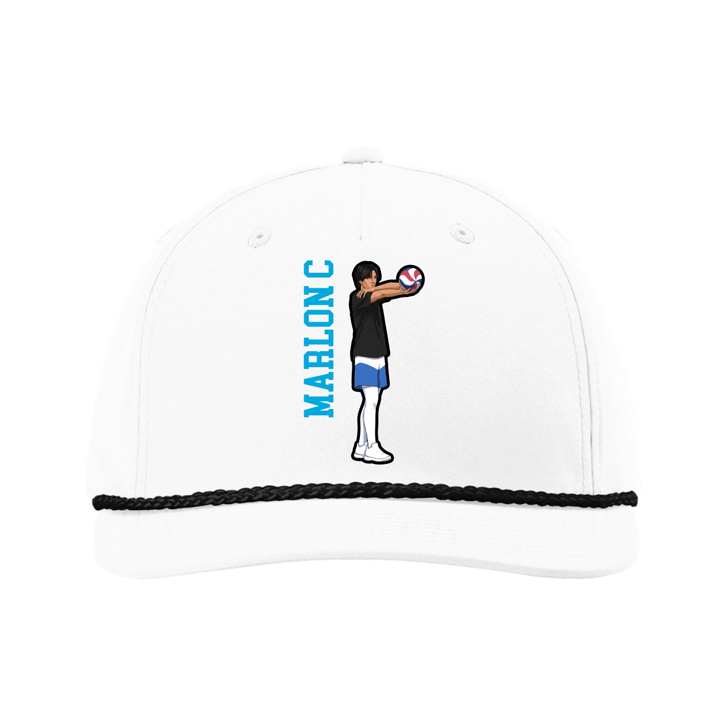 Five-Panel Classic Rope Cap — Name Vertical in White