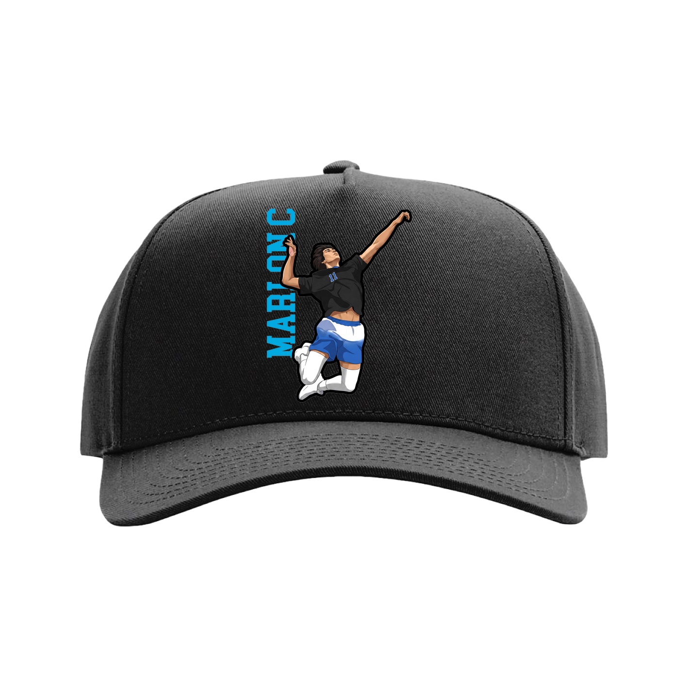 Full Fabric Five-Panel Champ Cap — Name Vertical in Black