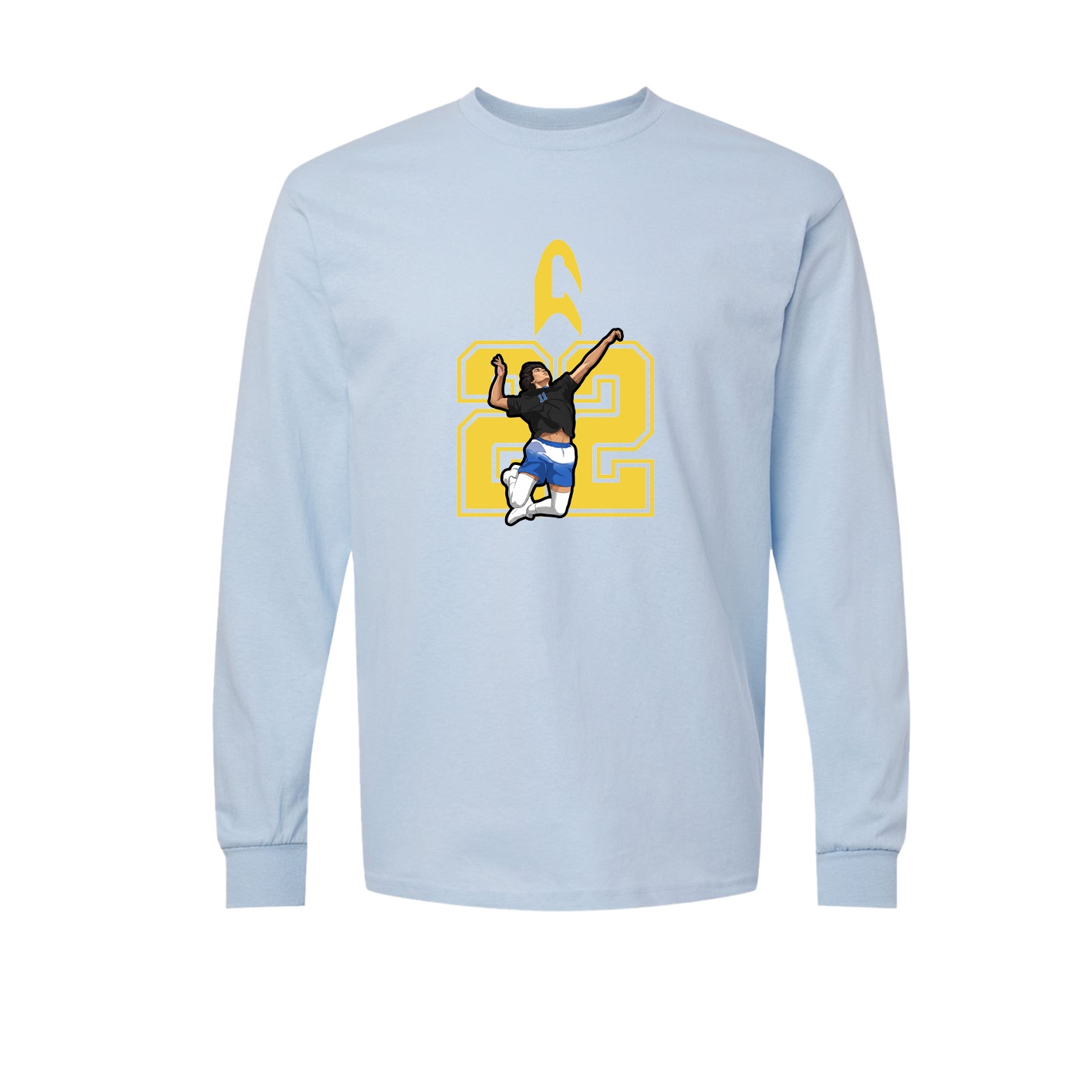 Long Sleeve Tee — Number in Light Blue