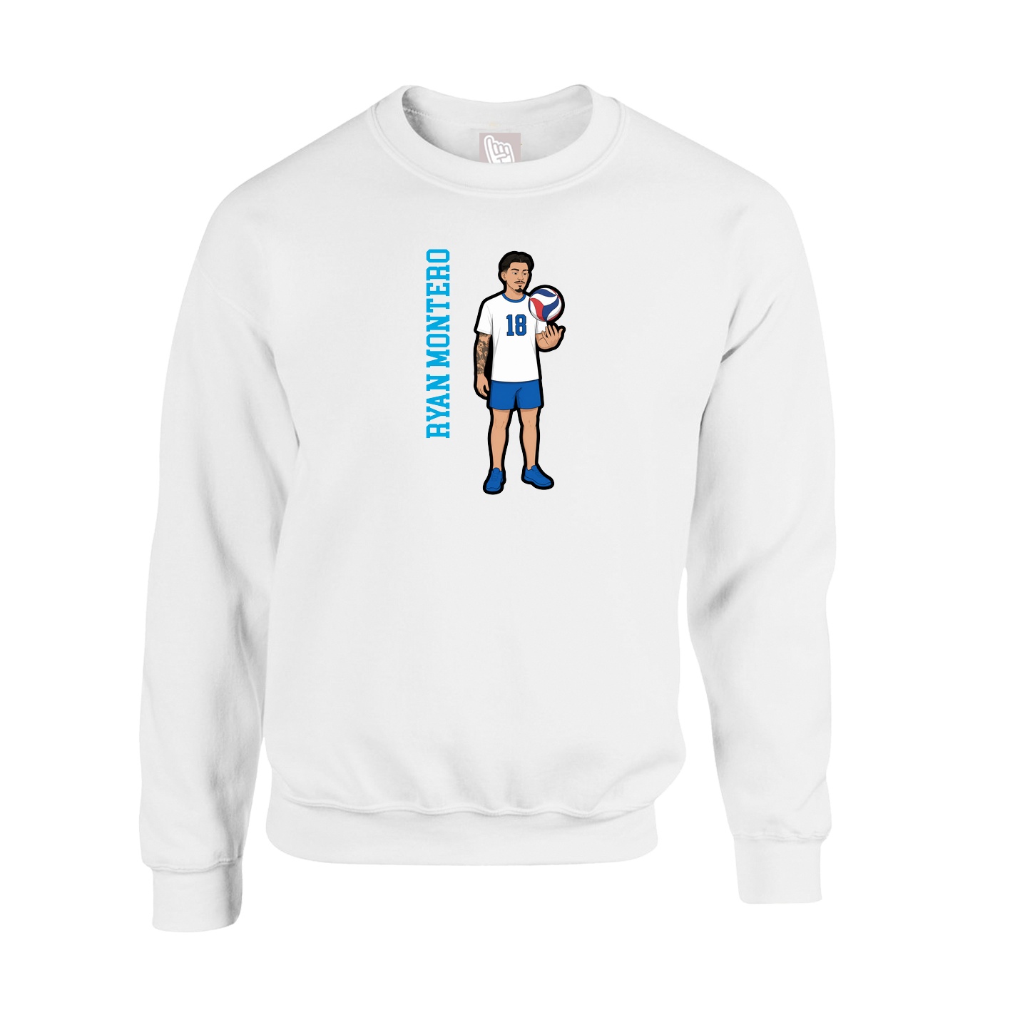 Fleece Crew — Name Vertical in White