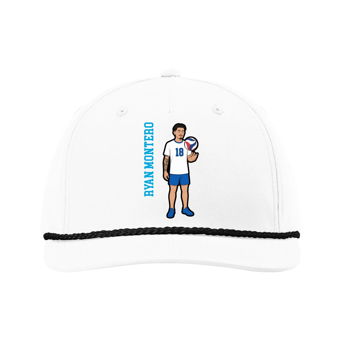 Five-Panel Classic Rope Cap — Name Vertical in White
