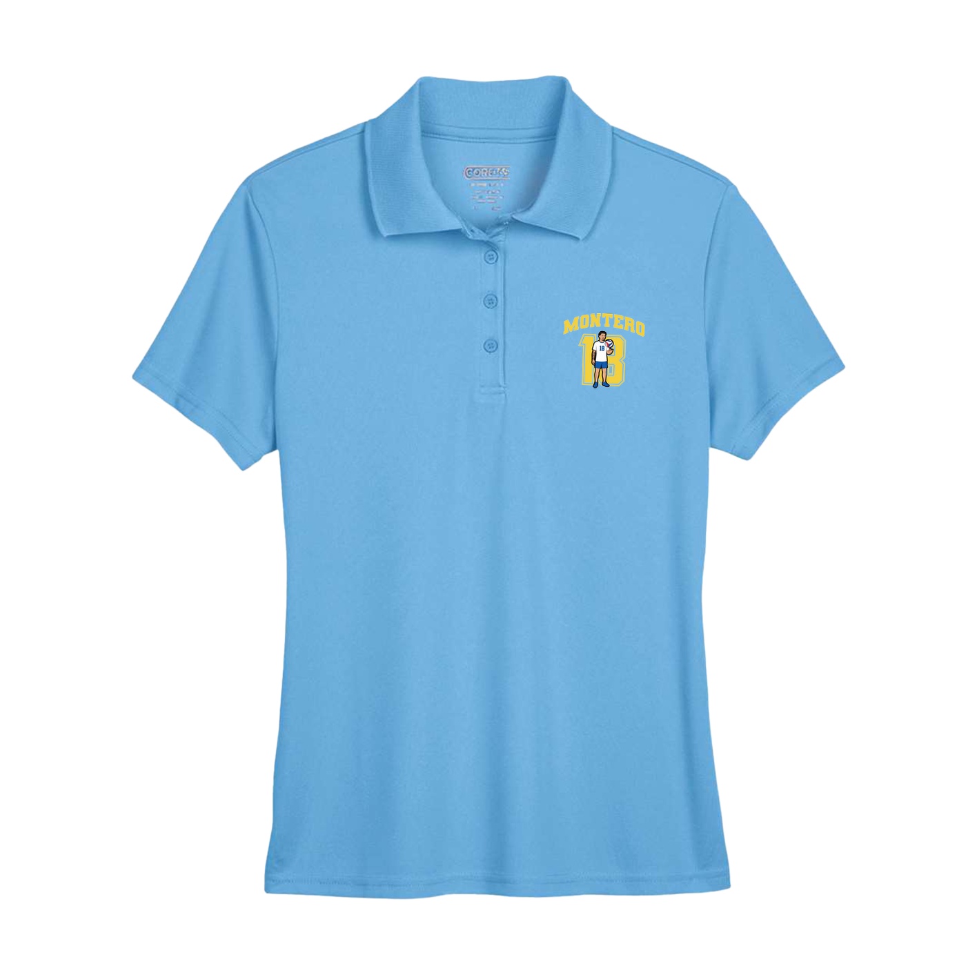 Womens Performance Polo — Number in Powder Blue