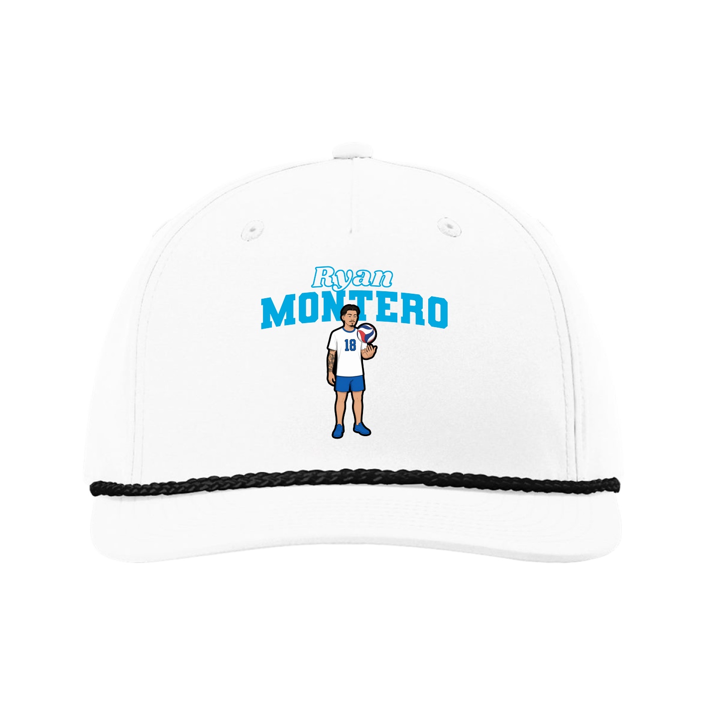 Five-Panel Classic Rope Cap — Name Arch in White