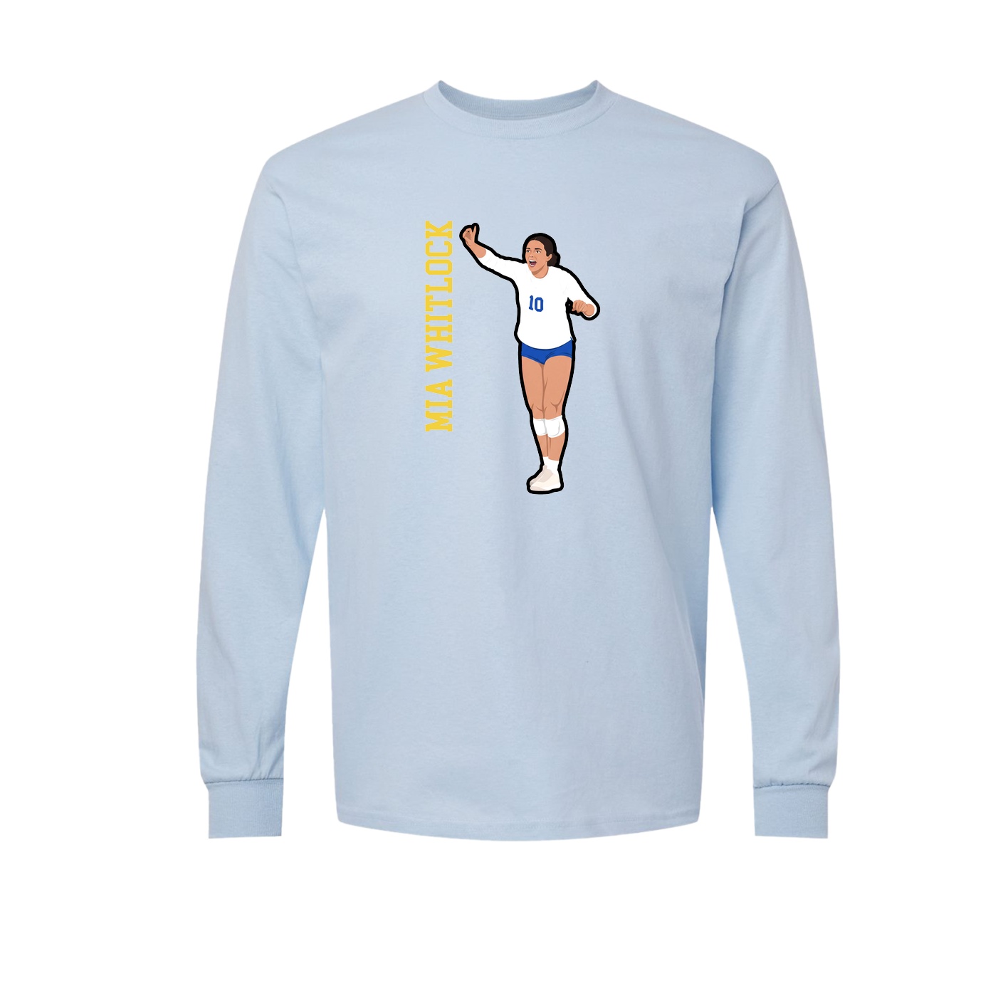 Long Sleeve Tee — Name Vertical in Light Blue