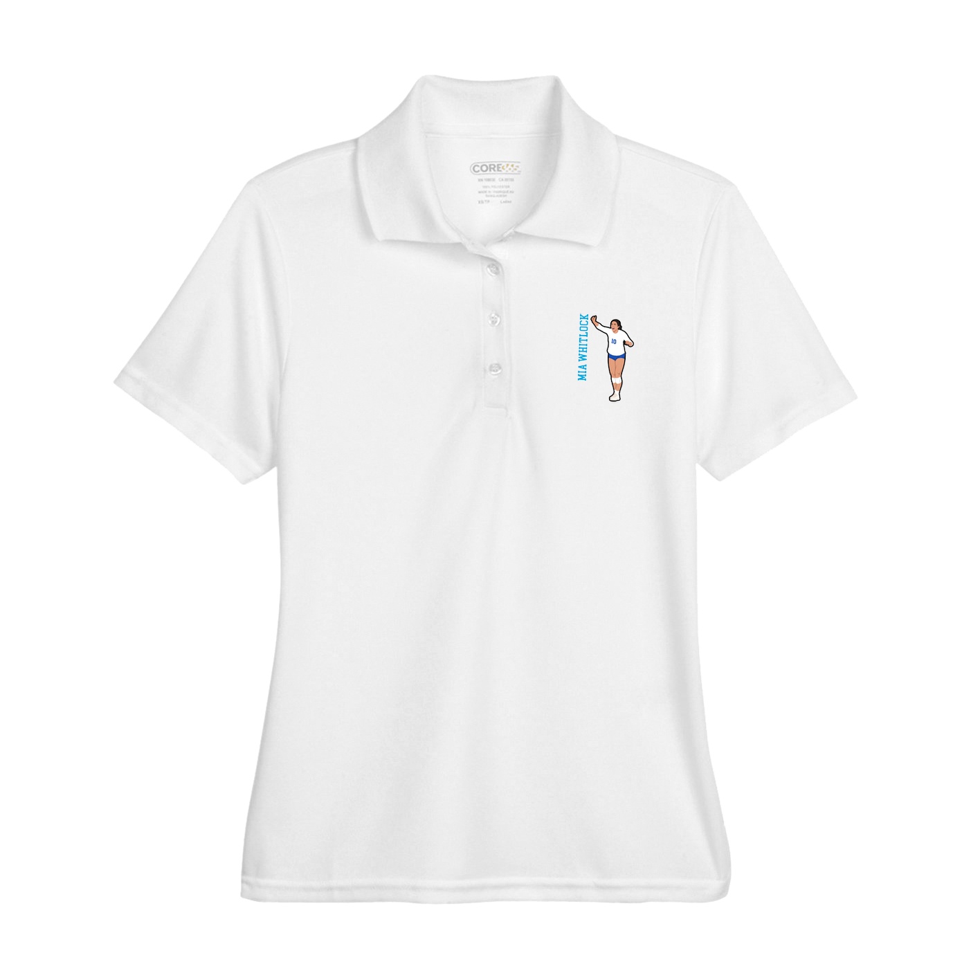 Womens Performance Polo — Name Vertical in White