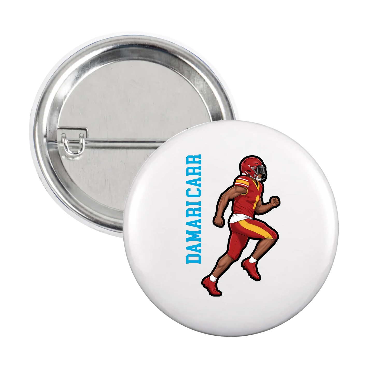 Game Day Button — Name Vertical in White