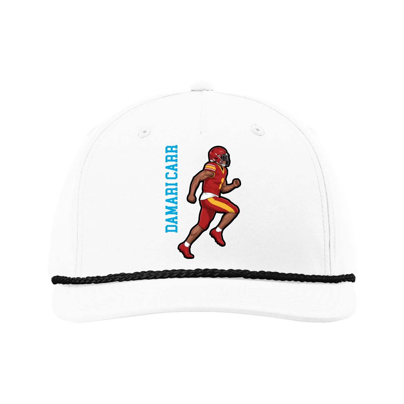 Five-Panel Classic Rope Cap — Name Vertical in White