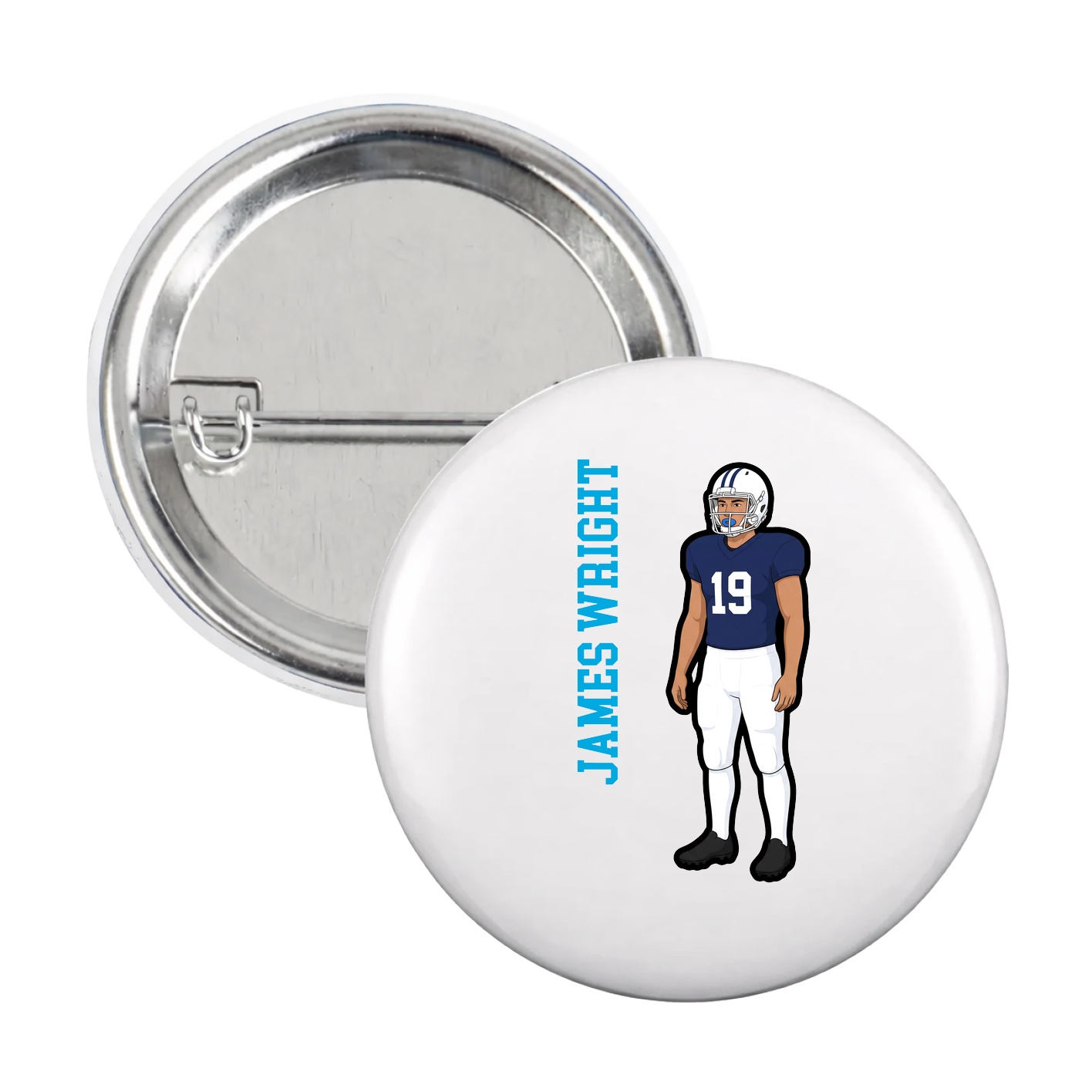 Game Day Button — Name Vertical in White