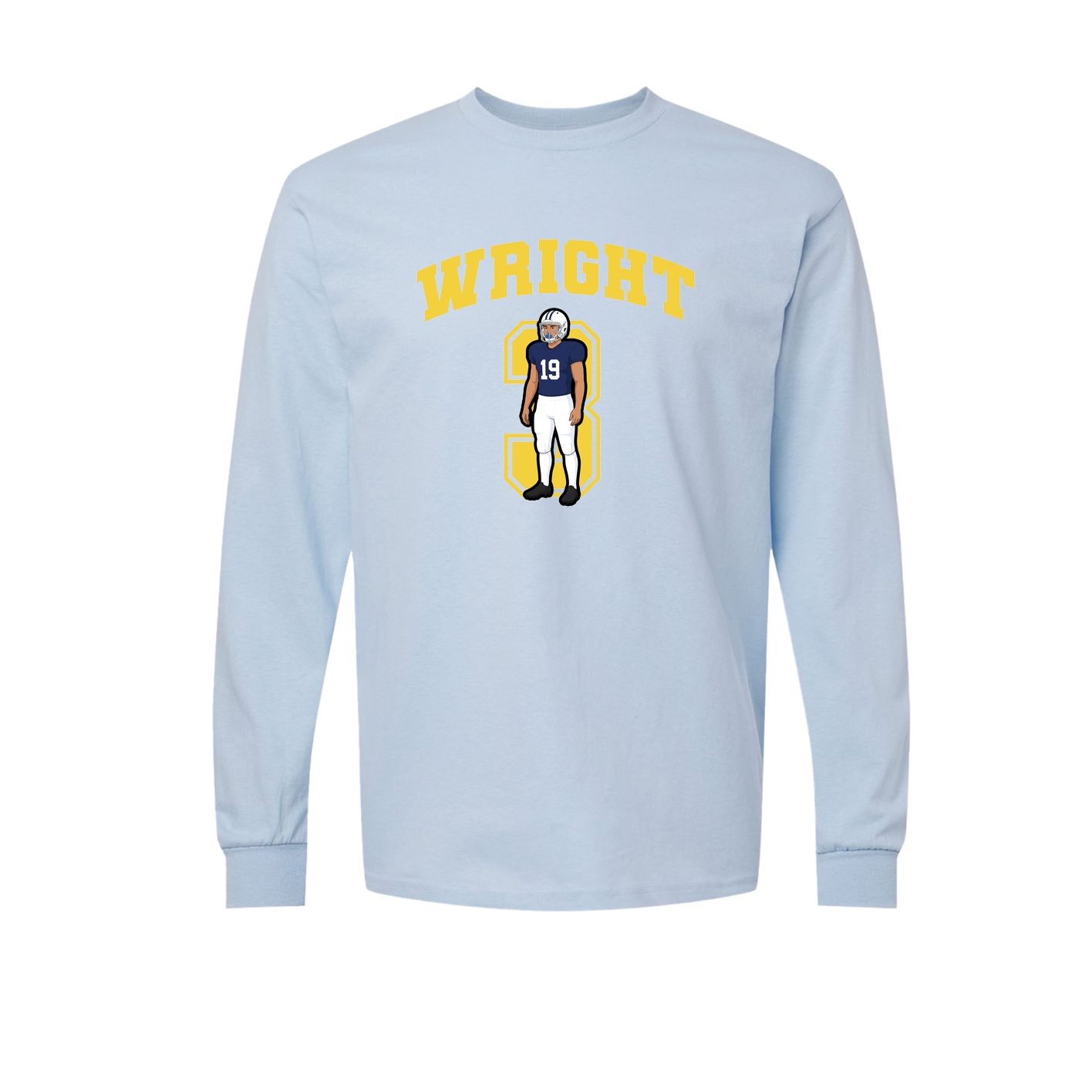 Long Sleeve Tee — Number in Light Blue