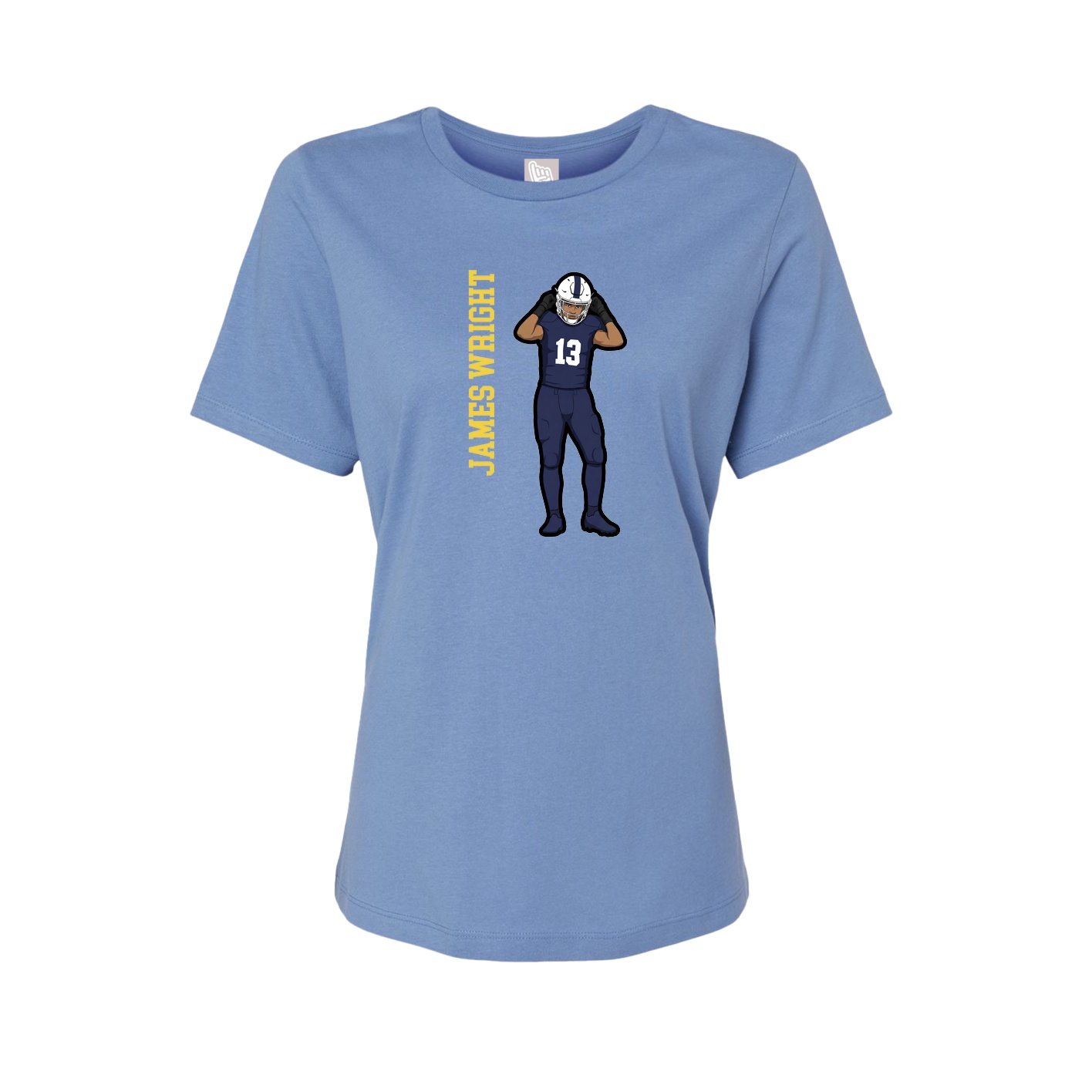 Fitted Women's Tee — Name Vertical in Powder Blue