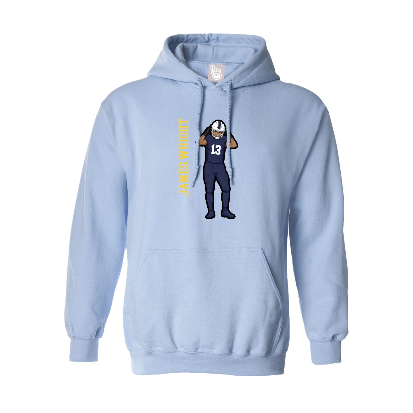 Hoodie — Name Vertical in Light Blue