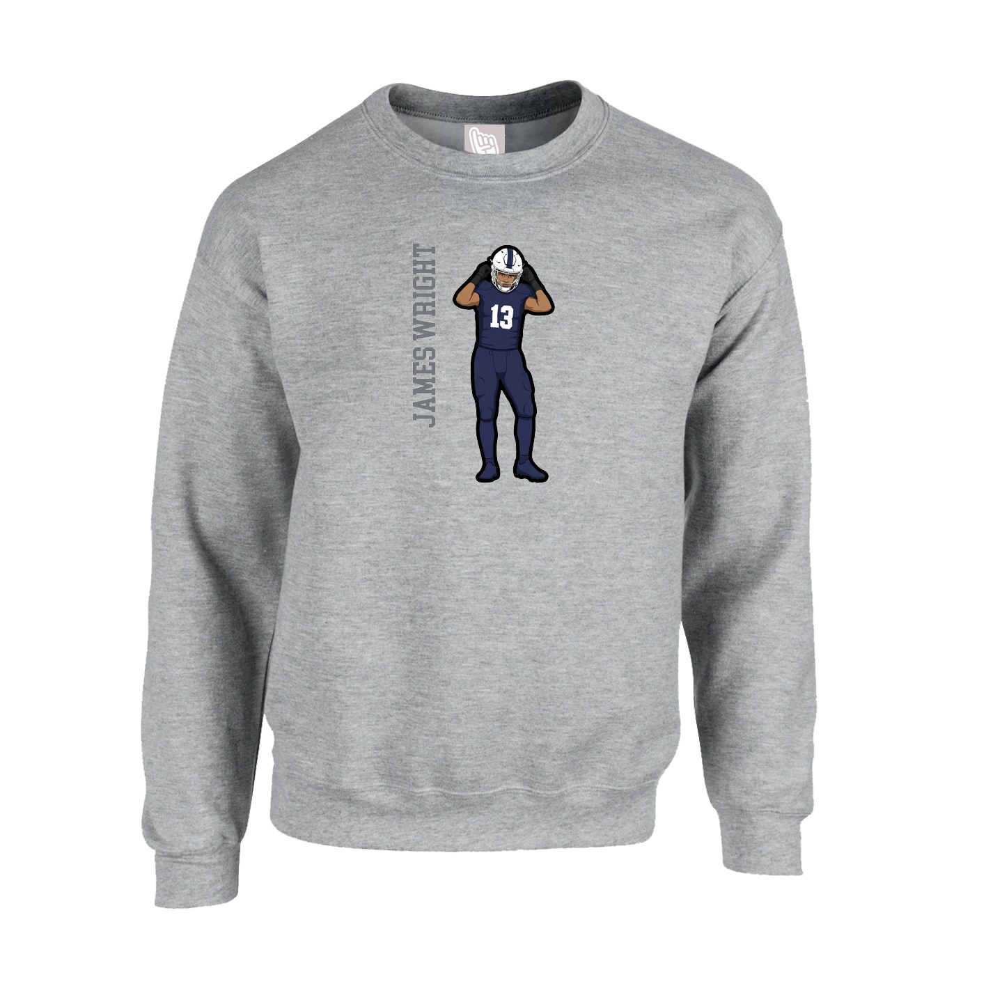 Fleece Crew — Name Vertical in Grey