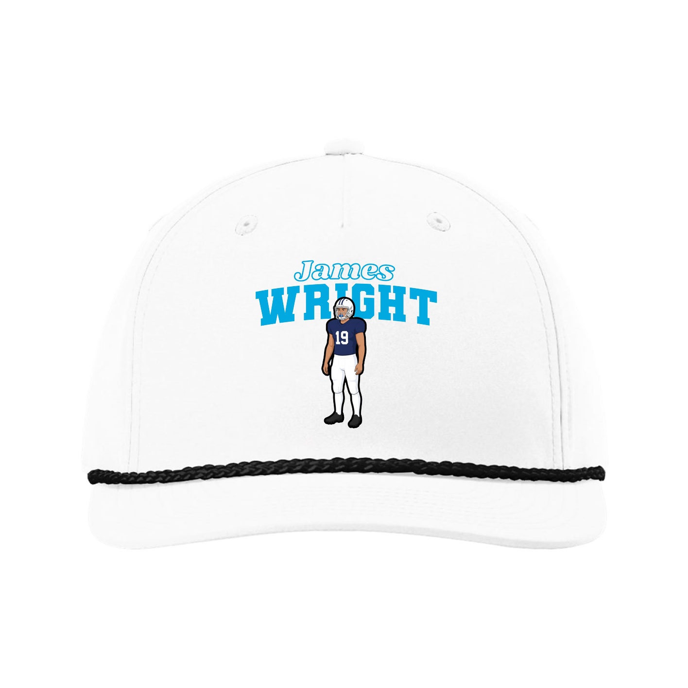 Five-Panel Classic Rope Cap — Name Arch in White
